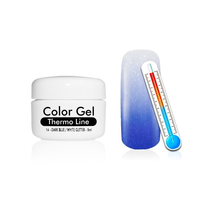 Barevný UV Gel Termo Line 5ml 14 tmavě modrý bílý glitter