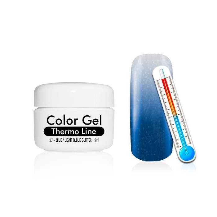 Barevný UV Gel Termo Line 5ml 27 modrý světle modrý glitter